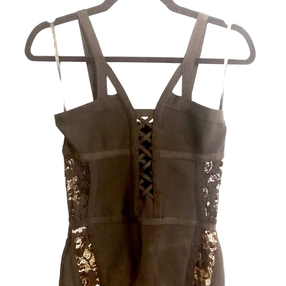 Bebe Illusion Lace Cutout Bodycon Midi Dress